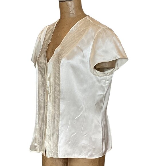Coldwater Creek Silk Short Sleeve Button-Front Top Shirred Ruffled Accent L 289L - Picture 3 of 10